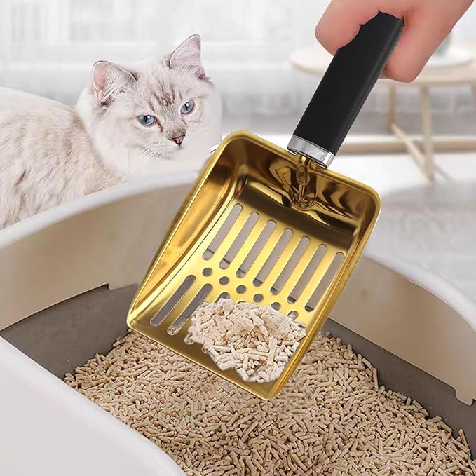 Cat Litter Scoop,Metal Cat Litter Scoop,Stainless Steel cat Litter Scoop with Non-Slip Handle,Poop Sifting,Kitten Pooper Lifter,for Litter Box