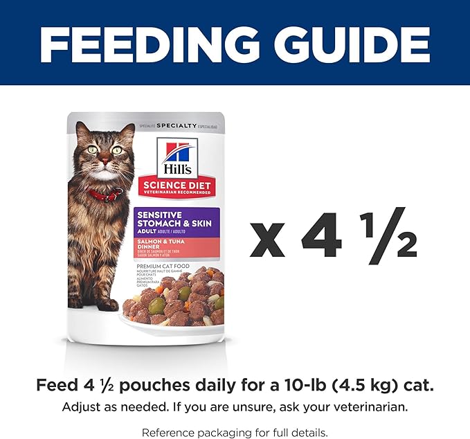 Hill's Science Diet Sensitive Stomach & Skin, Adult 1-6, Stomach & Skin Sensitivity Support, Wet Cat Food, Salmon & Tuna Stew, 2.8 oz Pouch, Case of 24