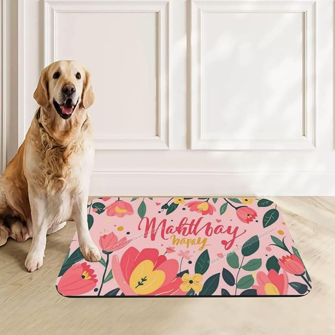 Pet Feeding Mat Happy Mother's Day Floral Gift Mom Cl Absorbent Pet Placemat for Food Water Bowl with Waterproof Rubber Backing 18X12In Quick Dry Water Dispenser Mat Dog Cat