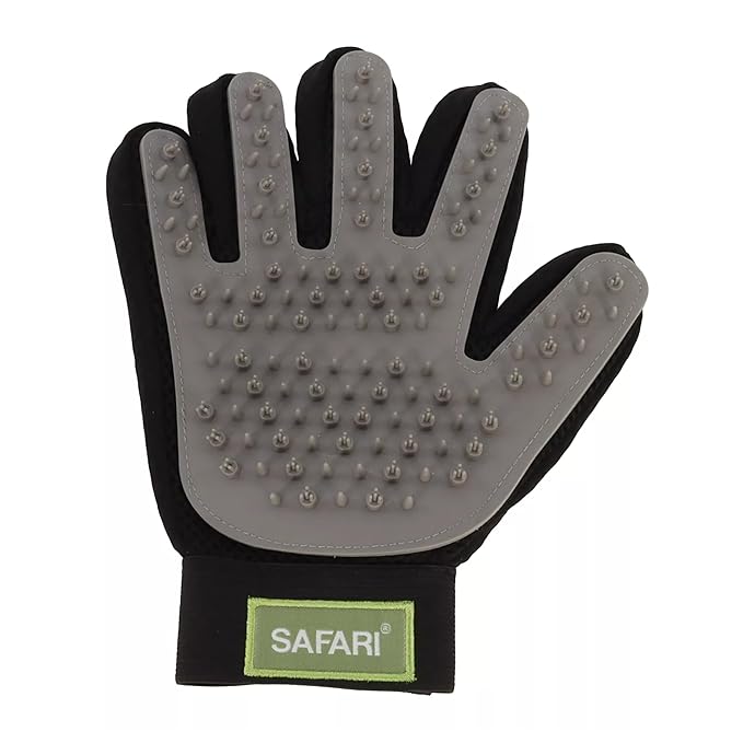 Coastal Pet Safari Grooming Mitt - Gentle Alternative to Pet Brushes for Wet & Dry Grooming - Mitt with Rubber Tips to Trap Hair & Fur - Black & Gray, Right Hand Only