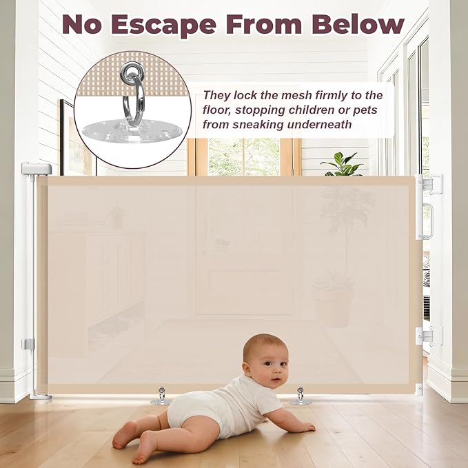 2Pack Retractable Baby Gates for Stairs, 58" Extra Wide Mesh Dog Gate for Doorways, Home Saftey Gate for Child Toddler Pet, Indoor and Outdoor Use, Easy Install, 34" Height, Beige