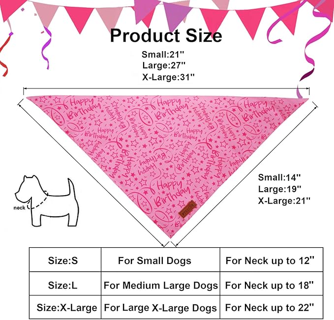 PTDECOR Pink Happy Birthday Dog Bandana, Premium Durable Fabric, Triangle Scarf for Dog Birthday Party Supplies, Pink Pet Bandana for Small Dogs Pets (Small)