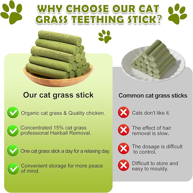 Freeze Dried Cat Grass Dental Sticks – Natural Teething Treats for Teeth Cleaning, Hairball Control & Digestion, Grain-Free Crunchy Snack (80g)