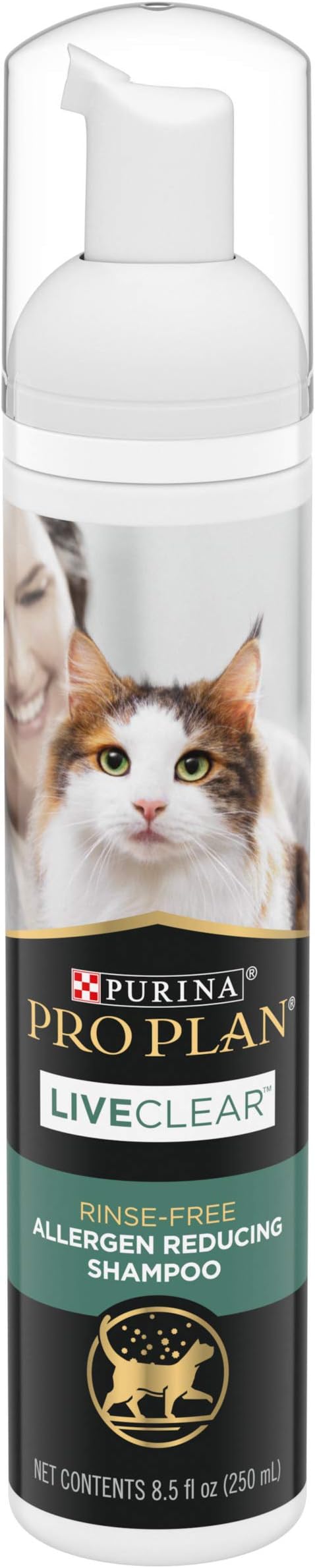 Purina Pro Plan Rinse Free, Allergen Reducing Dry Shampoo for Cats, LIVECLEAR Cleansing Foam - 8.5 oz.