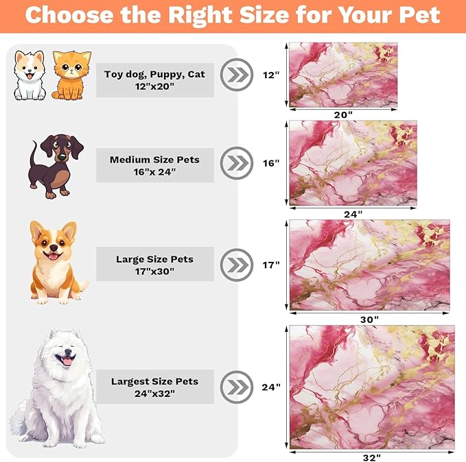 Marble Dog Food Mat for Floors Absorbent, Quick Dry Water Dispenser Mat for Food, Water, Pet Supplies 24" x 32", Pink Gold