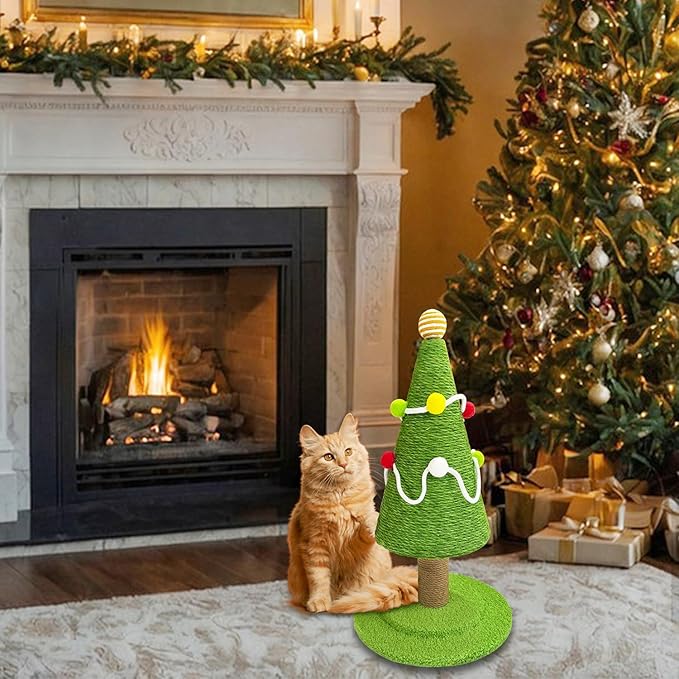 Christmas Tree Cat Scratching Post, Natural Sisal Rope Cat Tower to Satisfy Cats Claw Instincts, Christmas Decor Sisal Rope Cat Toys for Kitty and Adult Cats