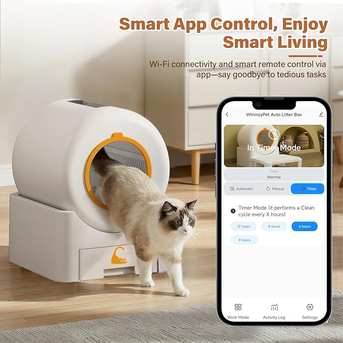 Automatic Self Cleaning Cat Litter Box, 75 L Large Capacity Smart Litter Box with Safety Sensors 1 Roll Trash Bags Included Whisper Quiet Cat Litter Box with App Remote Control for Multi Cats, White