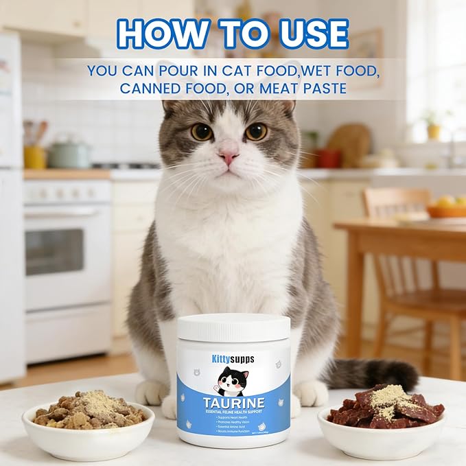 Pure Taurine for Cats, Taurine Supplement for Cat 200g, Cat Taurine Supplement to Support Heart & Promote Healthy Vision, Boost Immune Function, Easy to Mix in Food with Dosing Spoon
