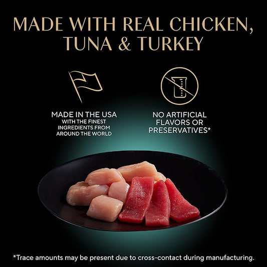 Sheba Perfect Portions Wet Cat Food Cuts in Gravy,Roasted Chicken Entree,with Sustainable Tuna,Tender Turkey Entree,2.6 oz. Twin-Pack Trays (,72 Servings),36 Count (Pack of 2)