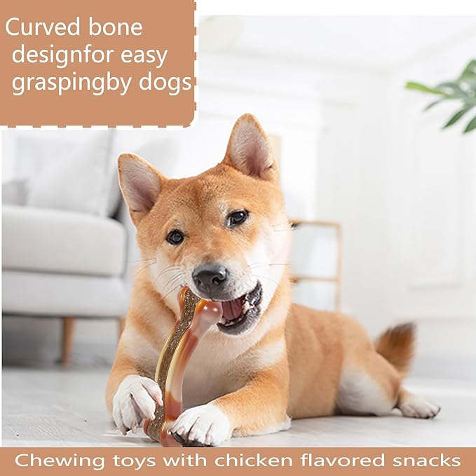 Dog Bones Chew Toys for Aggressive Chewers, 6 Pack Real Chicken Flavor,Indestructible Dog Teething Chew Toys for Large/Medium/Small Breed,Tough Toy with Durable Nylon