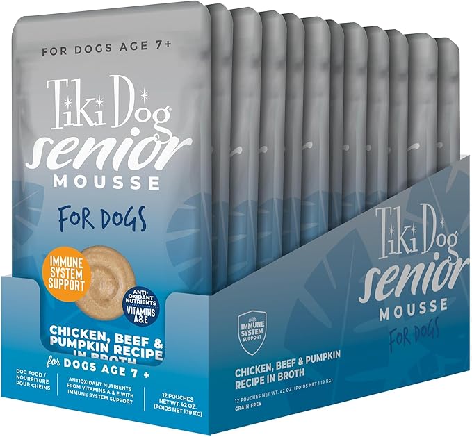 Tiki Dog Aloha Petites, Chicken, Beef & Pumpkin, with Essential Fatty Acids and Antioxidant Nutrients, Mousse Wet Dog Food For Small Breed Dogs and All Life Stages, 3.5 oz. Pouch (12 Count)