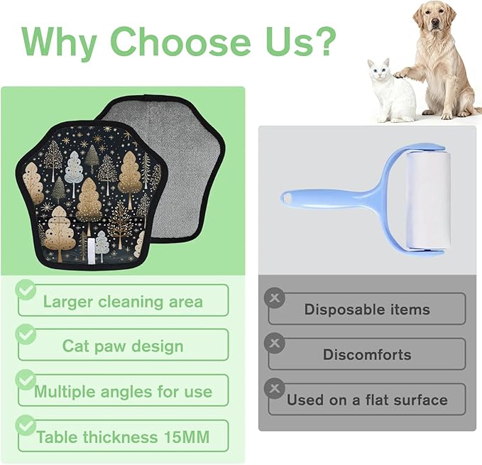Reusable Pet Hair Removal Glove Trees Theme Magic Brush for Cat & Dog Hair Remover for Car, Sofa, Bedding, Clothes - 9x9 Mitt Washable