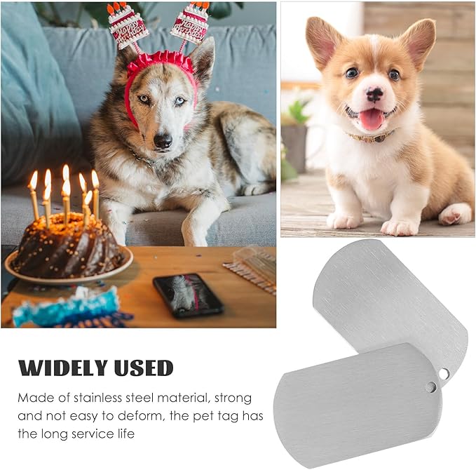 POPETPOP 10pcs Stainless Steel Pet Dog Tags Blank Engraved Id Tags Metal Titanium Alloy 4.9x2.8cm for Dog Collars Sturdy Pet Supplies