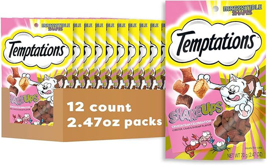Temptations Cat Treat ShakeUps, Crunchy and Soft Cat Treats, Crustacean Celebration, 2.47 oz. Pouches (Pack of 12)