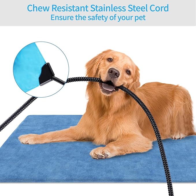 Pet Heating Pad for Cats Dogs Indoor Outdoor Waterproof Electric Heated Pads Mat with Stainless Chew Resistant Cord 5 Timer and 6 Level Temperature Warming Pad Bed Warmer-17.7x17.7