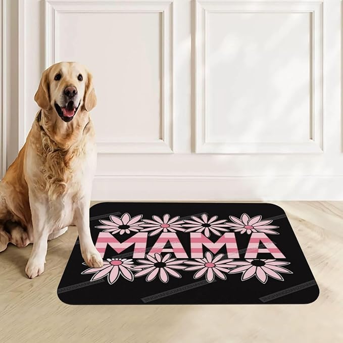 Pet Feeding Mats with Residue Collection Happy Mother's Day Floral Gift for Mom Hy Waterproof Dog Cat Bowl Mat 18X12In with Prevent Water Food Spills