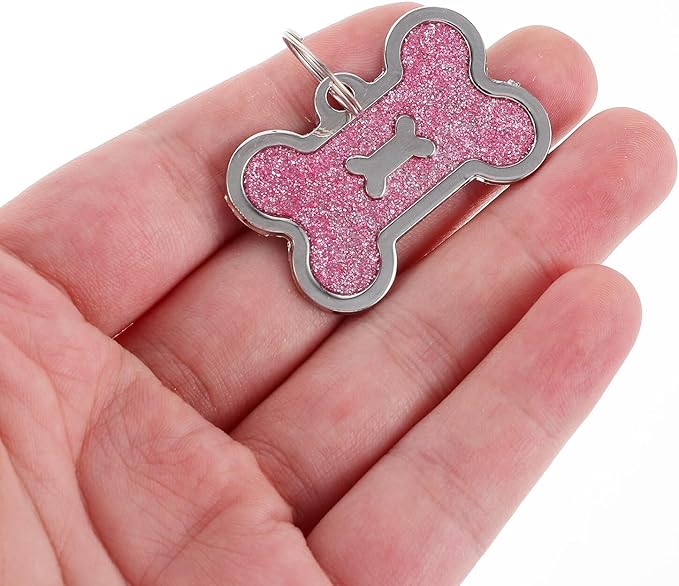 Toyvian 8pcs Bone-Shaped Pet Identity Tags for Dog Collar, Zinc Alloy Sturdy Name Tags, Anti-Lost Pink 40x25mm, Decorative Accessories for Puppy and Cat Supplies