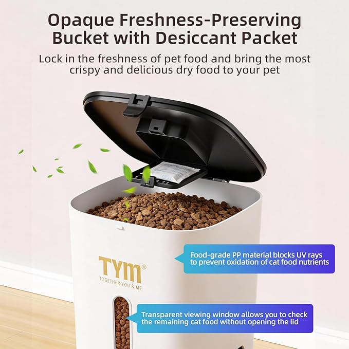 TYM Automatic Cat Feeder, 7L Timed Dry Food Dispenser, APP Control Auto Feeder for Cats and Dogs, Programmable Portion Size, Large Capacity Cat Feeder Automatic (WiFi is Not Required)