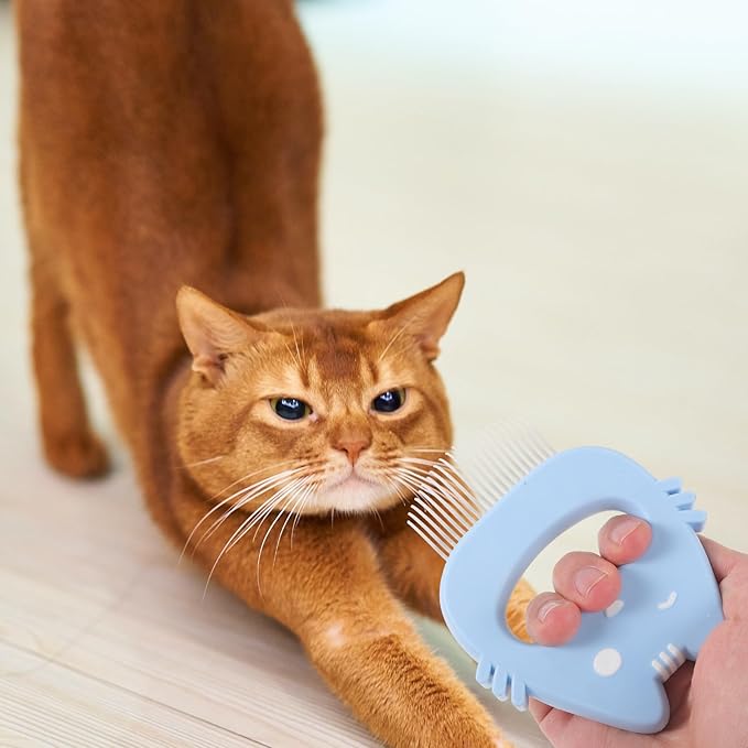 NUOBESTY 3pcs Cat and Dog Grooming Comb Set with Silicone Handle, Small Portable Hair Removal and Massaging Brushes for Shedding Control, Indoor Pet Care, Multi-color