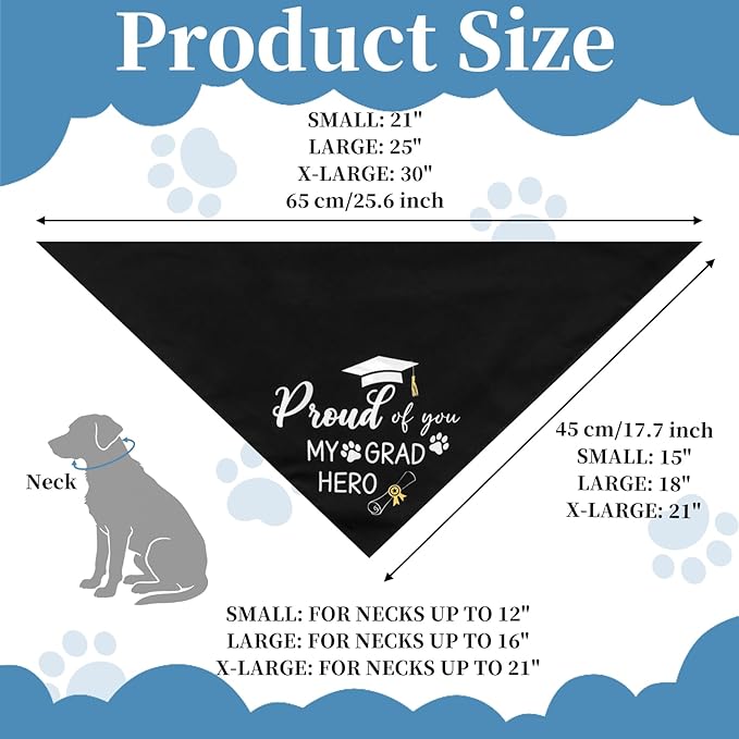 2 Pack Cozy Graduation Dog Bandanas Triangle Double-Layer with Double-Sided Print Dog Scarf Washable Pet Bandana for Small Medium Large Dogs Bandana for Dogs Graduation Outfit Decor Supplies