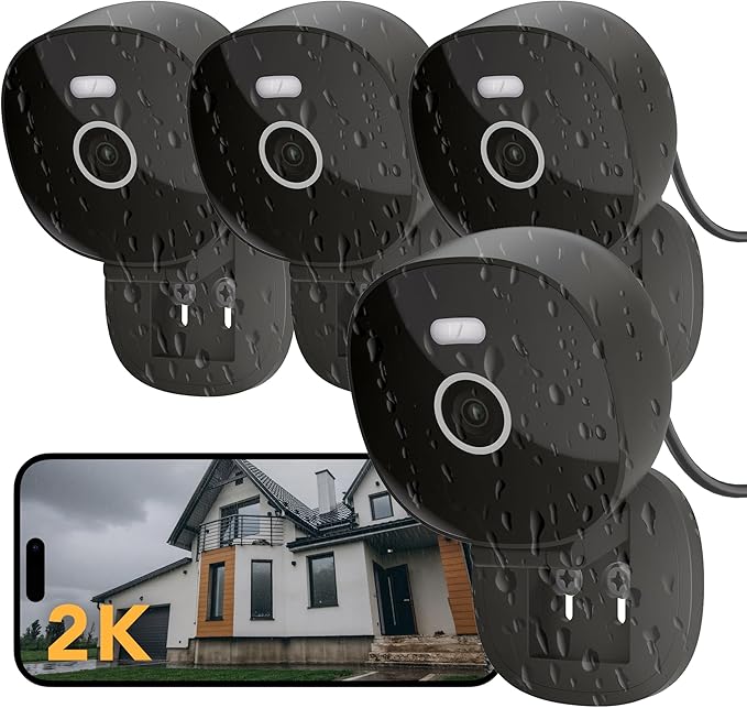 2K Security Camera Wired, Outdoor/Indoor for Home, Pet, Baby, Nanny, IP65 Waterproof Color Night Vision, White Light & Siren, Recording, Motion Detection, Works with Alexa,Black-4P