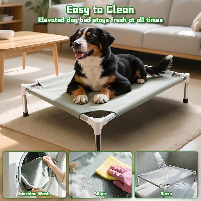 Makerfire Elevated Dog Bed, Indoor/Outdoor Raised Dog Cot for Medium Dogs, Detachable Pet Bed with Non-Slip Feet, Polyester Cotton (33'' L x 26'' W x 6.4" H)