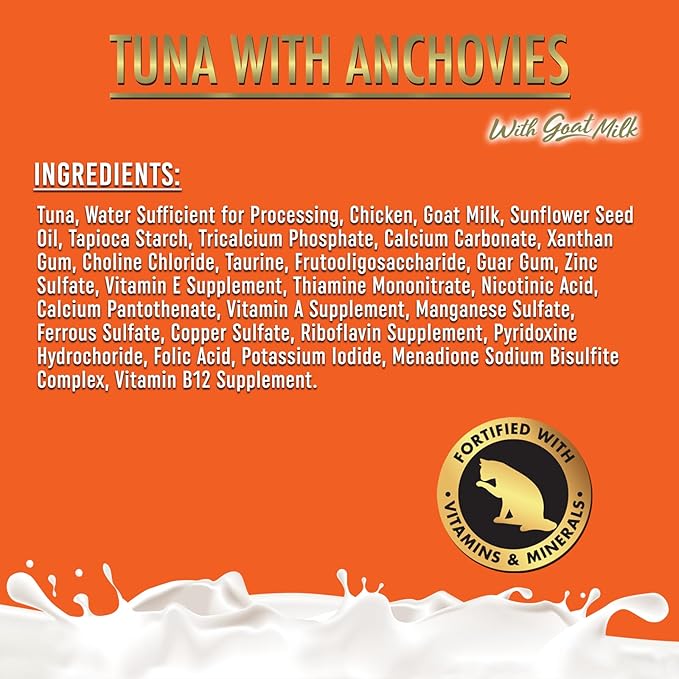 Fussie Cat Premium Canned Wet Cat Food in Goat Milk Gravy - 2.47 oz Cans - Case of 24 Cans (Tuna & Anchovies)