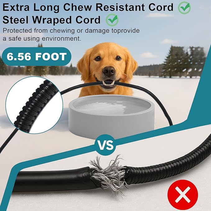 Pet Heated Bowl for Dog,Cat Warming Water Bowl with Chew Resistant Power Cord, Outdoor Waterproof Smart Uniform Heating for Small Animals Bird Chicken Rabbit Duck (108 fl oz, Grey)