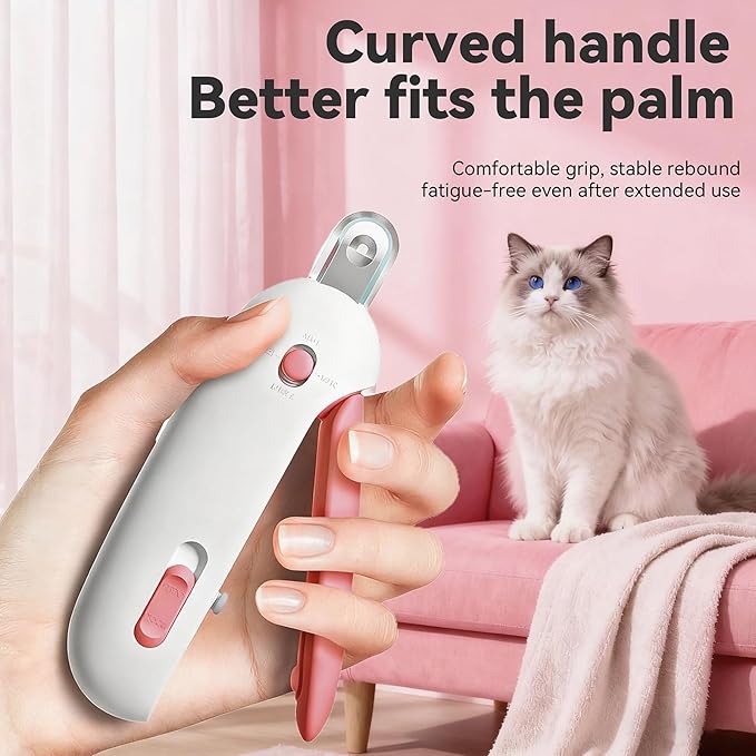 Adjustable Cat Nail Clippers with Security Guard,All-in-One Trimmer & Grooming Supplies for Kittens to Large Cats,Includes Nail File and Storage Container(Pink)