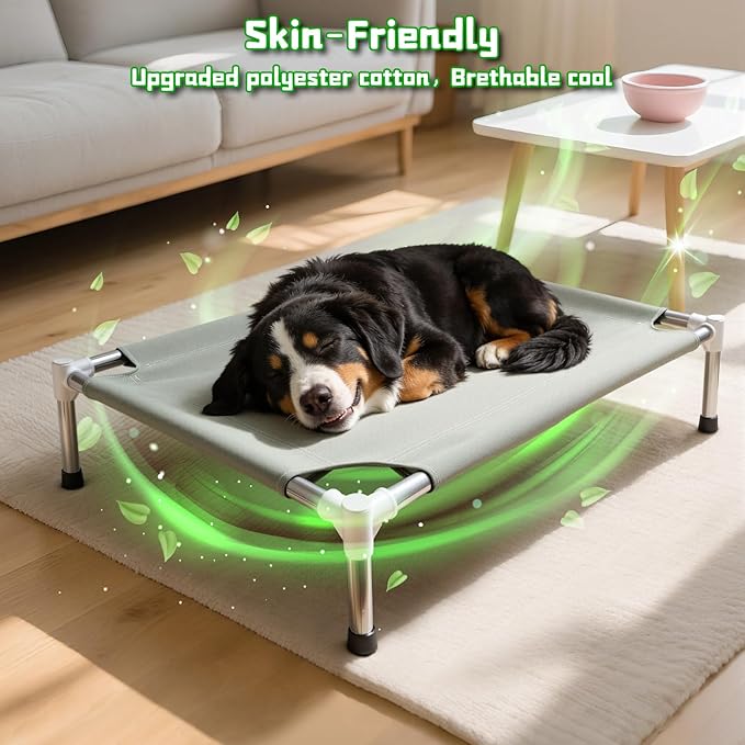 Makerfire Elevated Dog Bed, Indoor/Outdoor Raised Dog Cot for Medium Dogs, Detachable Pet Bed with Non-Slip Feet, Polyester Cotton (33'' L x 26'' W x 6.4" H)