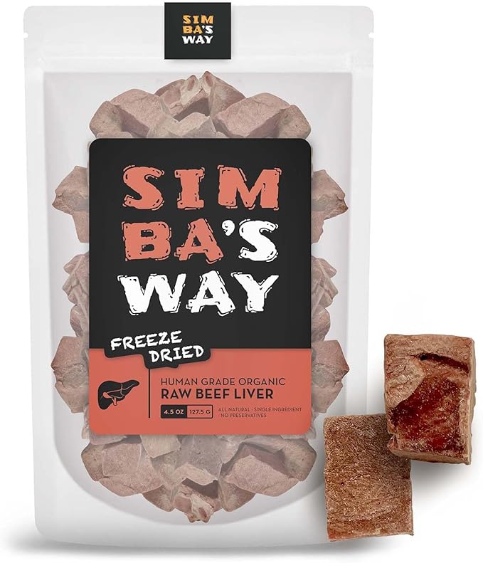SIMBA'S WAY - Freeze Dried RAW Beef Liver Dog and Cat Treats, Organic Human Grade, Single Ingredient, All Natural, Grain-Free, Made in USA. [ 4.5 .oz ] [ 1 Pack ]