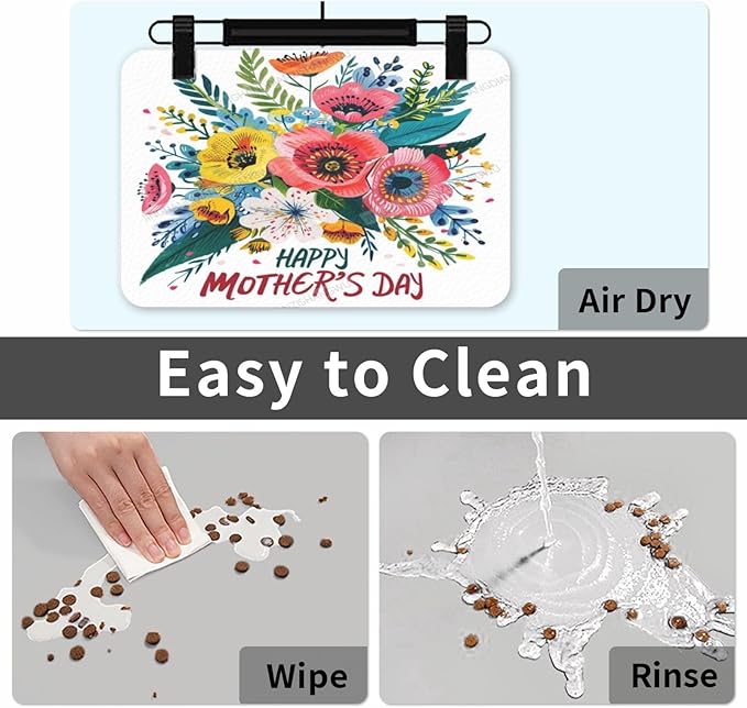 Pet Feeding Mat for Floors Waterproof Dog Mat for Food and Water Happy Mother's Day Floral Gift Mom By Absorbent Quick Dry Non Slip Mats Cat Bowls 24x16In