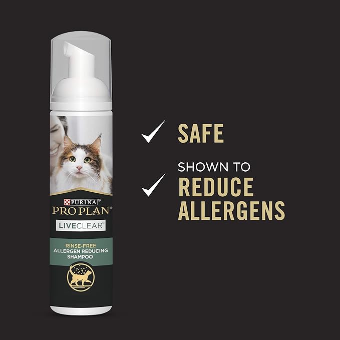 Purina Pro Plan Rinse Free, Allergen Reducing Dry Shampoo for Cats, LIVECLEAR Cleansing Foam - 8.5 oz.