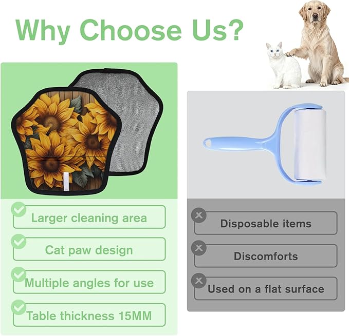 Reusable Pet Hair Removal Glove Sunflowers Blossoming Magic Brush for Cat & Dog Hair Remover for Car, Sofa, Bedding, Clothes - 9x9 Mitt Washable