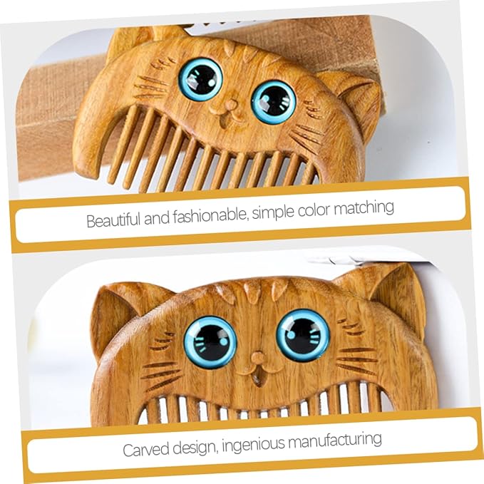 2pcs Elegant Green Sandalwood Comb for Cat Grooming Compact and Portable for Travel