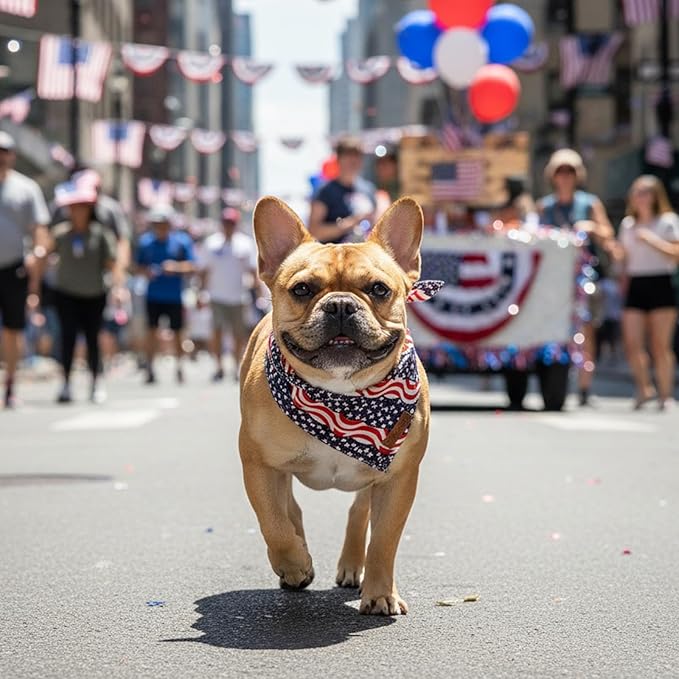 PTDECOR American Flag Dog Bandana, Striped Stars Flag 4th of July Pet Scarf, Premium Durable Fabric, Adjustable Triangle Patriotic Bandanas for Small Dogs Pets (Small)