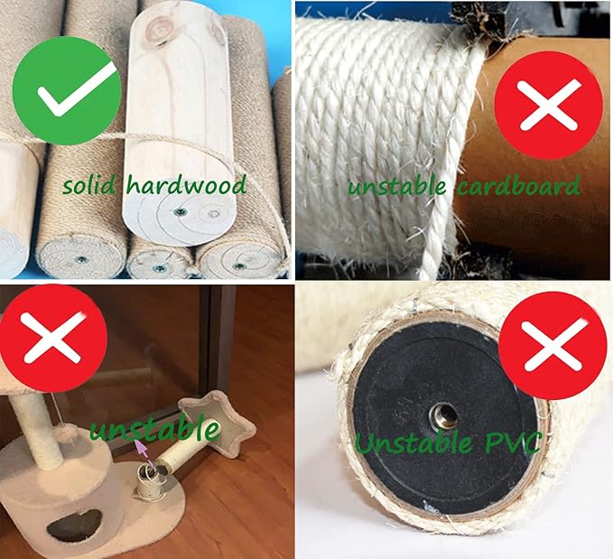24inch Natural Wood Sisal Cat Scratching Post Replacement Pole Part for Tower Climbing Scratcher Large 3.54" Dia,DIY Cat Tree Pole Toy Extension Spare Post