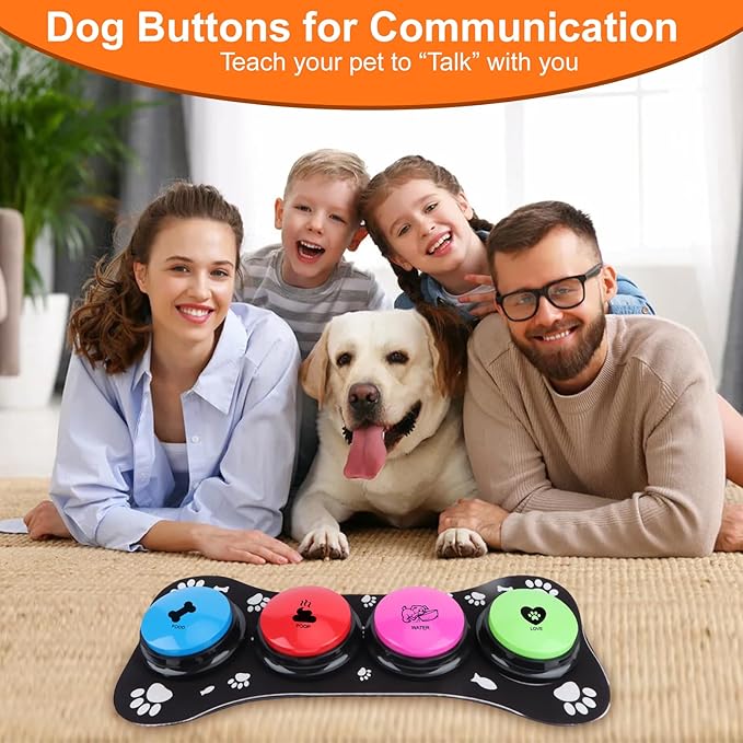 Dog Buttons for Communication, 8 Color Talking Button Set with 30s Recordable Voice, Pet Training Buzzers with 2 Bone-Shaped Mats & 2 Stickers, Talking Buttons for Dogs & Cats (Batteries Not Included)