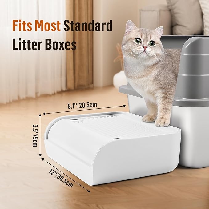 Cat Litter Box Step, Cat Litter Ramp Mat with Filter Function for Self-Cleaning Litter Box, Easy to Clean, Cats Pedal Step Stool Ideal for Kitten & Elderly Cats (White)
