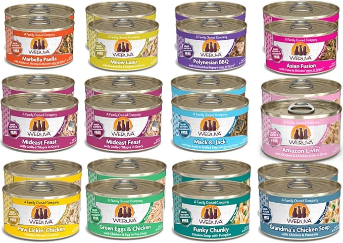 Weruva Classic Cat 11 Flavors Variety Pack – Grain & Gluten Free, 3 oz Cans (Pack of 24)