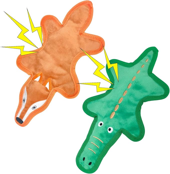 No Stuffing Dog Squeaky Toys, Tough Durable Plush Chew Toy for Boredom and Teething, Interactive Dog Toys for Small Medium Large Dogs to Keep Them Busy (2 PCS)