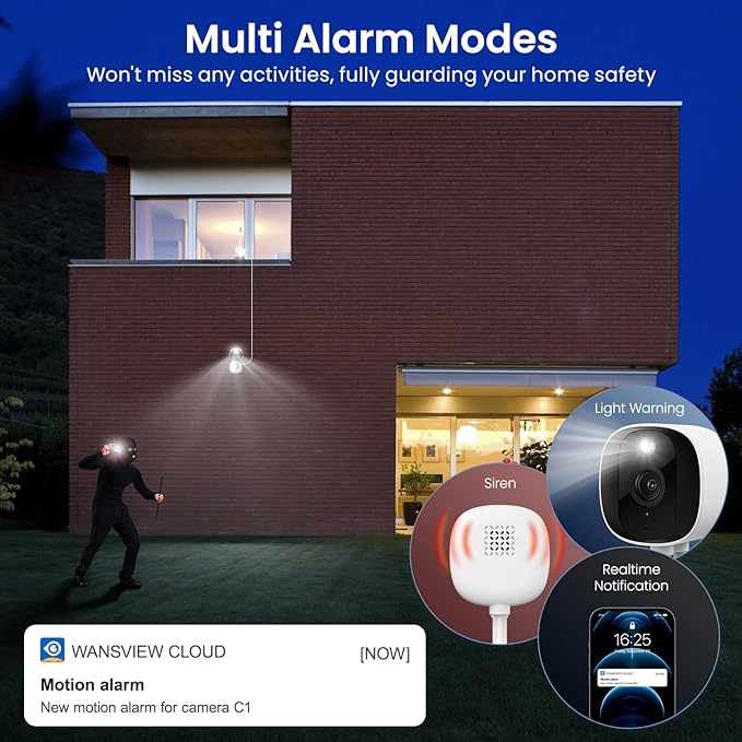 2K Cameras for Home Security-Outdoor/Indoor Camera for Dog/Cat/Pet/Nanny/Baby/Elderly, Color Night Vision, White Light, Siren, 24/7 SD Recordings, Works with Alexa, Plug in (C1-White-1pack-2.4G)