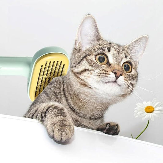 Cat Grooming Brush | Self Cleaning Slicker Tool for Dogs Cats - Comb Removes Loose Undercoat Mats Tangles Hair, Massage Pin Design Improves Circulation | for Home Salon Daily Care