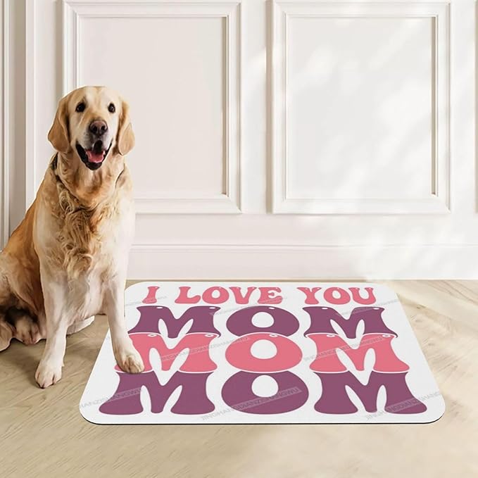 Dog Food Mat Happy Mother's Day Floral Gift for Mom Kf Absorbent Water Bowl Mats Cat Pet Feeding Placemats 24x16In
