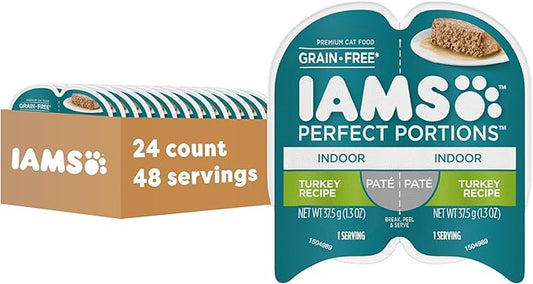 IAMS Perfect Portions Grain Free Wet Cat Food Pate, Healthy Adult Cat Food Wet, Turkey Pate, 2.6 Oz. (24 Twin Packs)