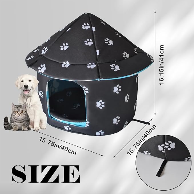 Stray Cats Shelter Cat Bed Weatherproof Foldable Kitten House Warm Feral Pet Cave for Outdoor Insulated Waterproof Thicken Tent Beds Shelter Home Indoor Small Dog Houses for Kitten Puppy(Black)
