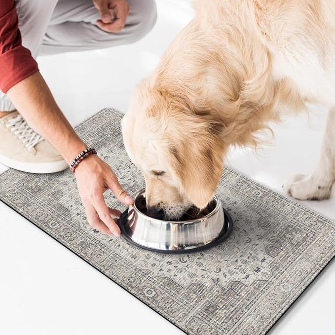 Dog Food Mat for Floors Waterproof Quick Dry Pet Placemat Cat Feeding Bowls Mats for Food and Water, Eco-Friendly Dog Accessories Diatomite Pets Supplies 16" X 24"