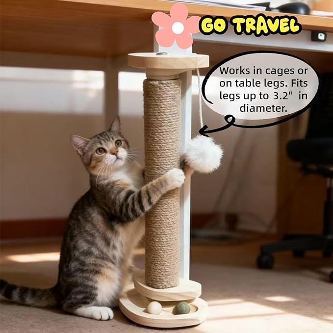 SHENGOCASE 2-Pack Cat Scratching Post with Track Ball Toys for Crate Cage, Cage Mounted with Self Groomer and Massager, Kennel Playpen Accessories