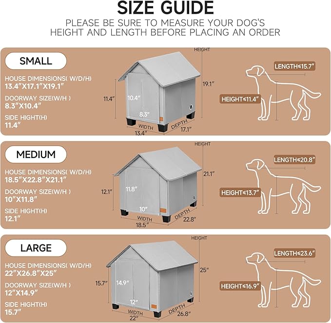 Insulated Dog House Outdoor with Warm Mat and Elevated Feet,Weatherproof Dog Bed House for Medium Size Dog and Multiple Large Cat,Max Pets Size 20.8 X 13.7 Inches