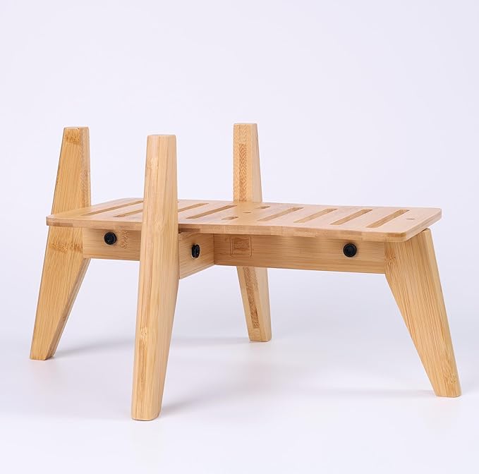 Dog Water Bowl Dispenser Stand - Compatible with Automatic Food Feeders and Water Dispensers - Adaptable Size (Fits S-M-L Sizes) - Natural Bamboo